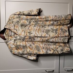 BIG DOGS Silk Tropical Dog Theme Button Front Hawaiian Camp Shirt Men's-Large